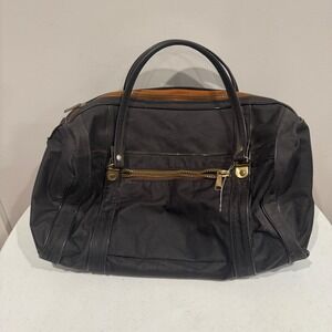 Vintage Scovill Weekender Bag Brass Zipper Travel Duffel Gym Bag Black Nylon